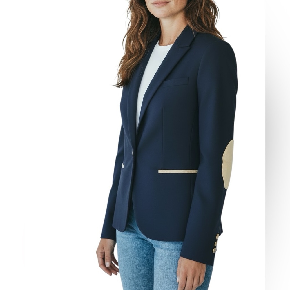 Navy Women’s Tailored Blazer with Contrast Elbow Patches